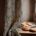 Art Nouveau Peacock Feather Linen Curtain Panel, Teal Taupe Boho Drape, Folk Bird Print - Image 1