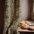 William Morris Allium Linen Curtain Panel, Navy Green Botanical Boho Drape, Folk Vine Print - Image 2
