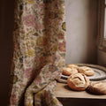 Peony Dahlia Linen Curtain Panel, Pink Mustard Boho Drape, Vintage Garden Floral Print - Image 1