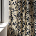 Toile Floral Linen Curtain Panel, Black Beige Boho Drape, Vintage Rose Vine Print - Image 1