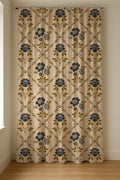 Trellis Floral Linen Curtain Panel, Navy Olive Boho Drape, Folk Diamond Lattice Print - Image 8