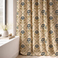 Trellis Floral Linen Curtain Panel, Navy Olive Boho Drape, Folk Diamond Lattice Print - Image 7
