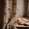 Trellis Floral Linen Curtain Panel, Navy Olive Boho Drape, Folk Diamond Lattice Print - Image 1