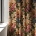 Hydrangea Gingham Linen Curtain Panel, Terracotta Boho Drape, Vintage Garden Floral Check Print - Image 3