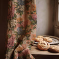 Hydrangea Gingham Linen Curtain Panel, Terracotta Boho Drape, Vintage Garden Floral Check Print - Image 1