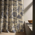 Toile de Jouy Linen Curtain Panel, Navy Blue Countryside Boho Drape, French Scenic Print - Image 4