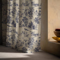 Toile de Jouy Linen Curtain Panel, Navy Blue Countryside Boho Drape, French Scenic Print - Image 5