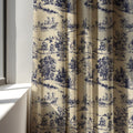 Toile de Jouy Linen Curtain Panel, Navy Blue Countryside Boho Drape, French Scenic Print - Image 3