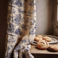 Toile de Jouy Linen Curtain Panel, Navy Blue Countryside Boho Drape, French Scenic Print - Image 1