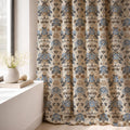 Vintage Floral Linen Curtain Panel, Dusty Blue Gold Boho Drape, Antique Medallion Print - Image 4