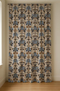 Vintage Floral Linen Curtain Panel, Dusty Blue Gold Boho Drape, Antique Medallion Print - Image 7