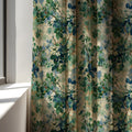 Botanical Leaf Linen Curtain Panel, Teal Green Boho Drape, Hawthorn Branch Blossom Print - Image 3