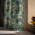 Botanical Leaf Linen Curtain Panel, Teal Green Boho Drape, Hawthorn Branch Blossom Print - Image 5