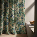 Botanical Leaf Linen Curtain Panel, Teal Green Boho Drape, Hawthorn Branch Blossom Print - Image 6