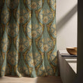 Art Nouveau Floral Linen Curtain: Green Gold Botanical Panel Farmhouse Boho Drapes - Image 4
