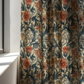 Vintage Floral Linen Curtain: Beige Blue Botanical Panel Farmhouse Boho Drapes - Image 2
