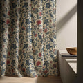 Vintage Botanical Linen Curtain: Beige Blue Red Floral Panel Farmhouse Boho Drapes - Image 4