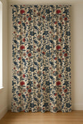 Vintage Botanical Linen Curtain: Beige Blue Red Floral Panel Farmhouse Boho Drapes - Image 6
