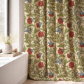 William Morris Style Linen Curtain: Beige Green Red Floral Panel Farmhouse Boho Drapes - Image 2