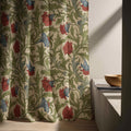 William Morris Style Linen Curtain: Beige Green Red Floral Panel Farmhouse Boho Drapes - Image 4