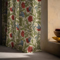 William Morris Style Linen Curtain: Beige Green Red Floral Panel Farmhouse Boho Drapes - Image 5