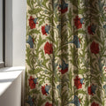 William Morris Style Linen Curtain: Beige Green Red Floral Panel Farmhouse Boho Drapes - Image 6