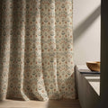 Scandinavian Folk Linen Curtain Panel, Terracotta Sage Boho Drape, Geometric Tulip Print - Image 5
