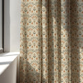 Scandinavian Folk Linen Curtain Panel, Terracotta Sage Boho Drape, Geometric Tulip Print - Image 2