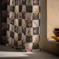 Botanical Checker Linen Curtain Panel, Pink Yellow Boho Drape, Wildflower Checkered Print - Image 5