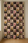Botanical Checker Linen Curtain Panel, Pink Yellow Boho Drape, Wildflower Checkered Print - Image 7
