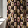 Botanical Checker Linen Curtain Panel, Pink Yellow Boho Drape, Wildflower Checkered Print - Image 3