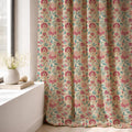 Jacobean Lotus Linen Curtain Panel, Pink Teal Botanical Boho Drape, Folk Floral Vine Print - Image 7