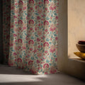 Jacobean Lotus Linen Curtain Panel, Pink Teal Botanical Boho Drape, Folk Floral Vine Print - Image 4