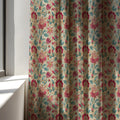 Jacobean Lotus Linen Curtain Panel, Pink Teal Botanical Boho Drape, Folk Floral Vine Print - Image 3