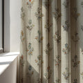 Wildflower Stem Linen Curtain Panel, Natural Beige Boho Drape, Delicate Botanical Sprig Print - Image 1