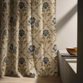 Trellis Floral Linen Curtain Panel, Navy Olive Boho Drape, Folk Diamond Lattice Print - Image 6