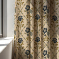 Trellis Floral Linen Curtain Panel, Navy Olive Boho Drape, Folk Diamond Lattice Print - Image 3