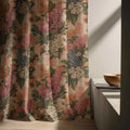Hydrangea Gingham Linen Curtain Panel, Terracotta Boho Drape, Vintage Garden Floral Check Print - Image 6