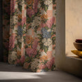 Hydrangea Gingham Linen Curtain Panel, Terracotta Boho Drape, Vintage Garden Floral Check Print - Image 5