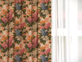 Hydrangea Gingham Linen Curtain Panel, Terracotta Boho Drape, Vintage Garden Floral Check Print - Image 4