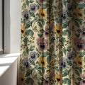 Vintage Floral Linen Curtain Panel: Pansy Botanical Drapes in Warm Neutral Farmhouse Style - Image 3