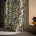 Vintage Floral Linen Curtain Panel: Pansy Botanical Drapes in Warm Neutral Farmhouse Style - Image 4