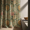 Vintage Chrysanthemum Linen Curtain Panel: Elegant Floral Drapes in Soft Pastel Cottage Style - Image 5