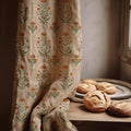 Mughal Arch Floral Linen Curtain Panel, Terracotta Sage Boho Drape, Indian Lattice Garden Print - Image 1