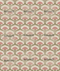 Art Deco Fan Linen Curtain Panel, Dusty Pink Olive Boho Drape, Ginkgo Scallop Print - Image 3