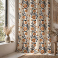 Ottoman Floral Linen Curtain Panel, Terracotta Navy Boho Drape, Folk Scroll Vine Print - Image 4