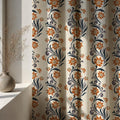 Ottoman Floral Linen Curtain Panel, Terracotta Navy Boho Drape, Folk Scroll Vine Print - Image 5