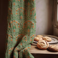 Ottoman Tulip Linen Curtain Panel, Mint Green Boho Drape, Mughal Medallion Floral Print - Image 1