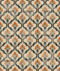 Ottoman Ogee Linen Curtain Panel, Black Orange Boho Drape, Mughal Trellis Floral Print - Image 3
