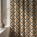Ottoman Ogee Linen Curtain Panel, Black Orange Boho Drape, Mughal Trellis Floral Print - Image 4